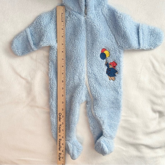 Vtg Paddington Baby Blue Fuzzy Sherpa Hooded Footie Outfit 0-6M bodysuit snow - Picture 4 of 7